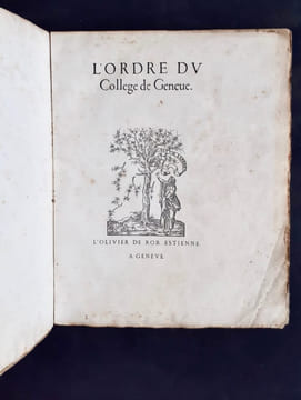 L'ordre du Collège de Genève. Leges academiae Genevensis.. ESTIENNE (Robert).