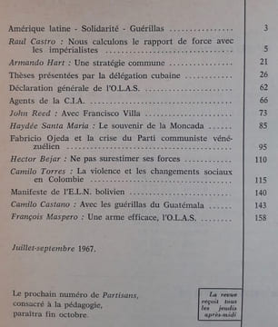 Partisans n°38. Juillet-septembre 1967 - . MASPERO (François) - CASTRO (Raul) - HART (Armando) - REED (John) - TORRES (Camillo) -
