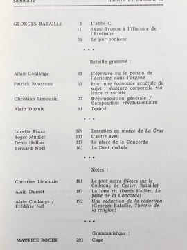 Gramma - Ecriture et lecture : n°1, automne 1974 : Georges Bataille -. COULANGE (Alain) - DUAULT (Alain) - LIMOUSIN (Christian) - ROUSSEAU (Patrick) - ...
