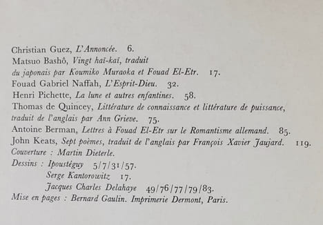 La Délirante N°3. Octobre-décembre 1968.. GUEZ (Christian) - BASHO (Matsuo) - PICHETTE (Henri) - QUINCEY (Thomas de) - BERMAN (Antoine) - KEATS (John) ...
