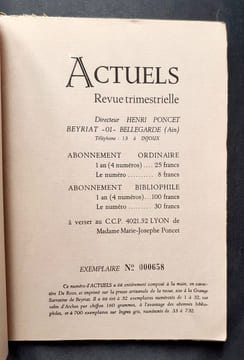 Actuels n°1 - . PONCET (Henri) - PEROL(Jean) - FECTEAU (Hélène) - VUARNET (Jean-Noël) - PLANTIER (Thérèse) - MAURIS (Alain) - 