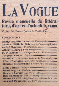 La Vogue. Revue mensuelle de littérature, d'art et d'actualité - Nouvelle série : N°7, juillet 1899.. BATAILLE (Henry) - RUYTERS (André) - MARINETTI ...
