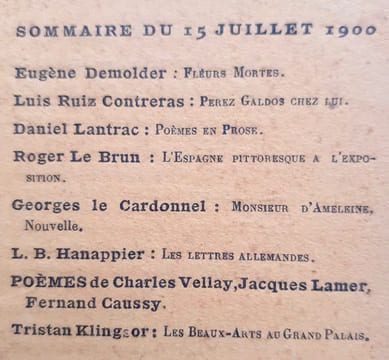La Vogue. Revue mensuelle de littérature, d'art et d'actualité - Nouvelle série : N°19, juillet 1900.. DEMOLDER (Eugène) - CONTRERAS (Luis Ruiz) - ...