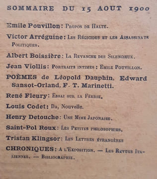 La Vogue. Revue mensuelle de littérature, d'art et d'actualité - Nouvelle série : N°20, août 1900.. SAINT-POL ROUX - KLINGSOR (Tristan) - VIOLLIS ...