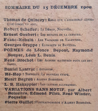 La Vogue. Revue mensuelle de littérature, d'art et d'actualité - Nouvelle série : N°23, décembre 1900.. DE QUINCEY (Thomas) - SCHEFFER (Robert) - ...