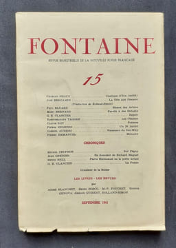 Fontaine, revue bimestrielle de la nouvelle poésie française : n°15, septembre 1941.. Max-Pol Fouchet, Jean Denoel, Georges-Emmanuel Clancier, Pierre ...