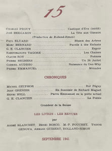Fontaine, revue bimestrielle de la nouvelle poésie française : n°15, septembre 1941.
