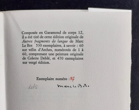 Autres fragments de langue -. LE BOT (Marc) - DEBLE (Colette) -