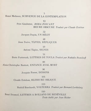 Argile n°VI : printemps 1975.. MICHAUX (Henri) - GIMFERRER (Pere) - DUPIN (Jacques) - DAIVE (Jean) - TAPIES (Antoni) - PASTERNAK (Boris) - RESTRAT ...