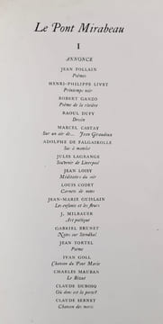 Le Pont Mirabeau : n° I, juillet 1938. . FOLLAIN (Jean) - LIVET (Henri-Philippe) - GANZO (Robert) - DUFY (Raoul) - CASTAY (Marcel) - FALGAIROLLE ...