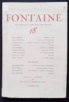 Fontaine, revue mensuelle de la poésie et des lettres françaises : n°18, février 1942.. ARAGON (Louis) - HEURGON (Jacques) - DU BOS (Charles) - ROY ...