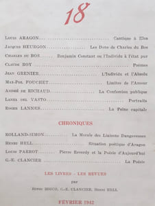 Fontaine, revue mensuelle de la poésie et des lettres françaises : n°18, février 1942.