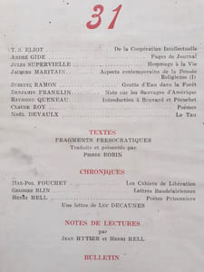 Fontaine, revue mensuelle de la poésie et des lettres françaises : n°31, (hiver) 1943.