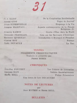 Fontaine, revue mensuelle de la poésie et des lettres françaises : n°31, (hiver) 1943.. ELIOT (T.S.) - GIDE (André) - SUPERVIELLE (Jules) - MARITAIN ...