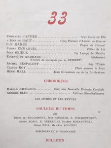 Fontaine, revue mensuelle de la poésie et des lettres françaises : n°33, (printemps) 1944.