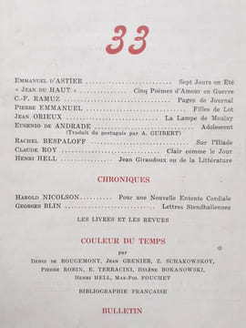 Fontaine, revue mensuelle de la poésie et des lettres françaises : n°33, (printemps) 1944.. ASTIER (Emmanuel d') - ELUARD (Paul) - RAMUZ (C.-F.) - ...