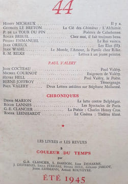 Fontaine, revue mensuelle de la poésie et des lettres françaises, n°44, été 1945.. VALERY (Paul) - MICHAUX (Henri) - RILKE (R.-M.) - COCTEAU (Jean) - ...