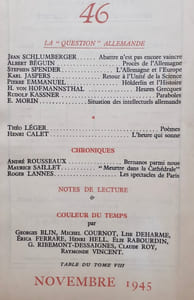 Fontaine, revue mensuelle de la poésie et des lettres françaises, n°46, novembre 1945 : La "question" allemande.