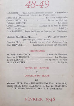 Fontaine, revue mensuelle de la poésie et des lettres françaises, n°48-49, février 1946. . ELIOT (T.S.) - BOSCO (Henri) - BATAILLE (Georges) - MAURIAC ...