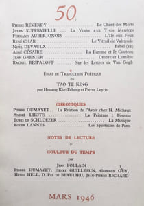 Fontaine, revue mensuelle de la poésie et des lettres françaises, n°50, mars 1946.