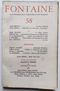 Fontaine, revue mensuelle de la poésie et des lettres françaises, n°58, mars 1947 - . BRETON (André) - DEVAULX (Noël) - GRACQ (Julien) - REVERDY ...