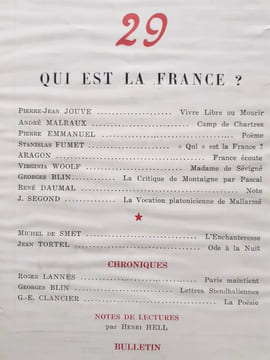 Fontaine, revue mensuelle de la poésie et des lettres françaises : n°29, (août-septembre) 1943 : Qui est la France ?. JOUVE (Pierre Jean) - MALRAUX ...