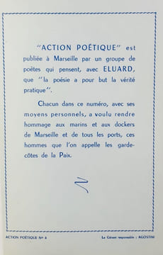 Action poétique n°4, juin 1955 : Port et marine. . CARTIER-BRESSON (Nicole) - DELUY (Henri) - TODRANI (Jean) - MALRIEU (Jean) - AGOSTINI (Jean-Noël) - ...