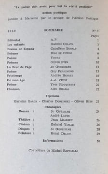 Action poétique n°7 octobre 1959. . DELUY (Henri) - CELAYA (Gabriel) - MALRIEU (Jean) - VITON (Jean-Jacques) - BLAS DE OTERO - STEN (Oliven) - ...