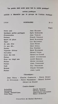 Action poétique n°9 mars 1960. . DELUY (Henri) - MALRIEU (Jean) - VITON (Jean-Jacques) - GUGLIELMI (Joseph) - VENAILLE (Franck) - VOISIN (Gérard) - ...