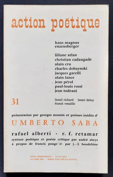 Action poétique n°31, octobre 1966.. ENZENSBERGER (Hans Magnus) - SABA (Umberto) - ATLAN (Liliane) - CADAUGADE (Christian) - CRU (Alain) - DOBZYNSKI ...