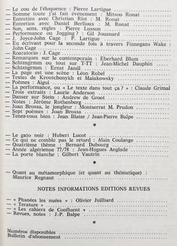 Action poétique n°88, Troisième trimestre 1982. . PEREC (Georges) - CAGE (John) - LUCOT (Hubert) - DUBOURG (Bernard) - JOUANARD (Gil) - BROSSA (Joan) ...