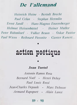 Action poétique n°89-90, Quatrième trimestre 1982 : De l'allemand. . HEINE (Heinrich) - BRECHT (Bertolt) - CELAN (Paul) - ENZENSBERGER (Hans-Magnus) ...