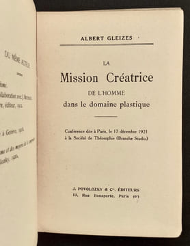 La mission créatrice de l'homme dans le domaine plastique -. GLEIZE (Albert) -