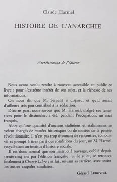 Histoire de l'anarchie - Des origines à 1880 - Nouvelle édition - . HARMEL (Claude) -