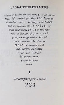 La hauteur des murs.. BLANCHARD (Maurice). (Guy Lévis Mano).