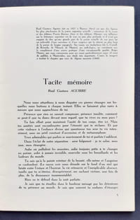 Tacite mémoire, par Raul Gustavo Aguirre – L’expression indirecte en poésie, par Francis Edeline. Le Courrier du centre international d’études poétiques, n°37-38, janvier 1962.