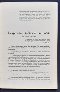 Tacite mémoire, par Raul Gustavo Aguirre – L’expression indirecte en poésie, par Francis Edeline. Le Courrier du centre international d’études poétiques, n°37-38, janvier 1962.