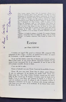 Ecrire, par Claire Lejeune - Prologue, par Roger Munier. Le Courrier du centre international d’études poétiques, n°58, novembre 1966.. LEJEUNE ...