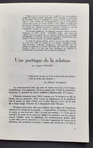Une poétique de la relation, par Jacques Sojcher – D’après elle, par Claire Lejeune. Le Courrier du centre international d’études poétiques, n°72, octobre 1969.