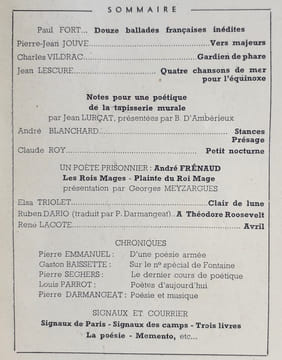 Poésie 42, n°4 juillet-septembre 1942.. FRENAUD (André). ARAGON (Louis). LURCAT (Jean). JOUVE (Pierre-Jean). VILDRAC (Charles). LESCURE (Jean). ROY ...