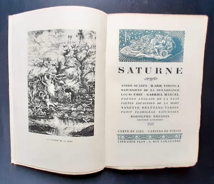 Saturne. Carte du ciel. Deuxième cahiers de poésie. . SUARES (André) - VORONCA (Ilarie) - EMIE (Louis) - MARCEL (Gabriel) - DELETANG-TARDIF (Yanette) ...