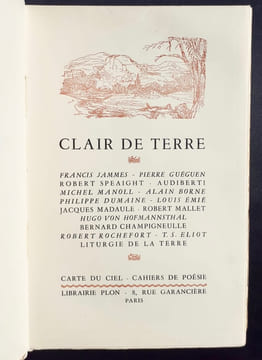 Clair de terre. Carte du ciel, troisième cahier de poésie. . JAMMES (Francis) - GUEGUEN (Pierre) - AUDIBERTI - MANOLL (Michel) - BORNE (Alain) - ...
