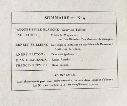 Les Ecrits nouveaux. N°9, juillet 1918.. BRETON (André). BLANCHE (Jacques-Emile). FORT (Paul). SEILLIERE (Ernest). GIRAUDOUX (Jean). REEVES (Francis). ...