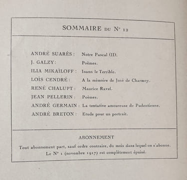 Les Ecrits nouveaux. N°12, décembre 1918.. BRETON (André). SUARES (André). GALZY (Jeanne). MIKAILOFF (Ilia). CENDRE (Loïs). CHALUPT (René). PELLERIN ...