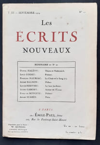Les Ecrits nouveaux. N°21, septembre 1919.
