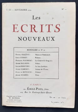 Les Ecrits nouveaux. N°21, septembre 1919.. HALEVY (Daniel). CODET (Louis). MAURIAC (François). SALMON (André). HERVIEU (Louise). GABORY (André). ...
