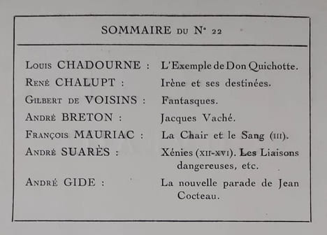 Les Ecrits nouveaux. N°22, octobre 1919.. BRETON (André). CHADOURNE (Louis). CHALUPT (René). VOISINS (Gilbert de). MAURIAC (François). SUARES (André). ...