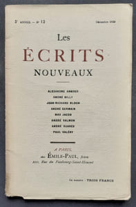 Les Ecrits nouveaux. Troisième année, n°12, décembre 1920.