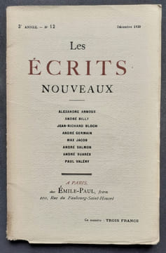 Les Ecrits nouveaux. Troisième année, n°12, décembre 1920.. JACOB (max). BILLY (André). SALMON (André). VALERY (Paul). SUARES (André). GERMAIN ...