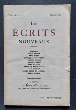 Les Ecrits nouveaux. Tome VII. n°1, janvier 1921.. ARAGON (Louis). CINGRIA (Charles-Albert). MORAND (Paul). SUARES (André). MONTHERLANT (Henry de). ...